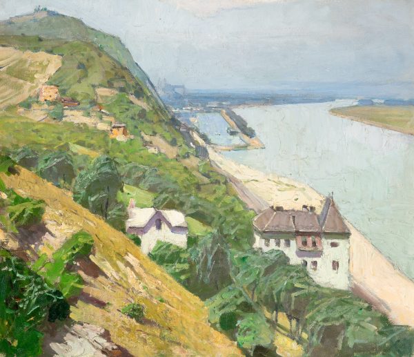 Blick auf den Leopoldsberg und das Stift Klosterneuburg, 60x70, Moll Carl mit Rahmen web